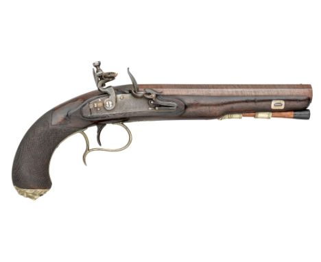 A 22 BORE FLINTLOCK OFFICER'S PISTOL BY WHEELER, BIRMINGHAM PROOF MARKS, CIRCA 1820 with rebrowned octagonal sighted twist ba