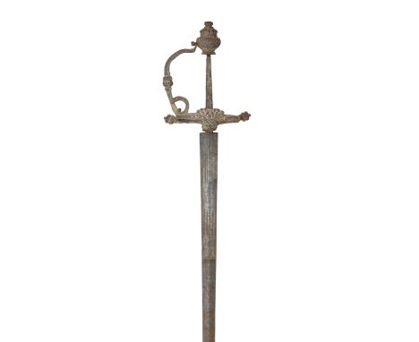 AN ENGLISH RAPIER, CIRCA 1630 with tapering blade formed in two stages, the upper portion of flattened diamond-section and th