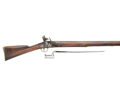 A .750 CALIBRE INDIA PATTERN FLINTLOCK MUSKET, LATE 18TH CENTURY of regulation type, with sighted barrel stamped with Ordnanc