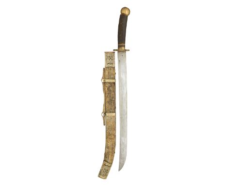 A CHINESE SWORD (YAODAO), QING DYNASTY, 19TH CENTURY with slightly curved broad single-edged blade formed with a long slender