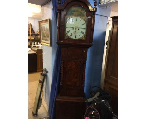 A mahogany long case clock by H. Spark of Haswell, with painted dial, two subsidiary dials and strike action