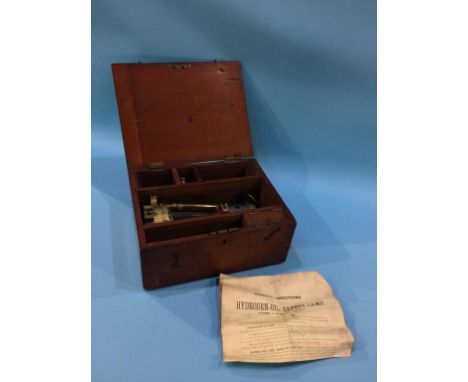 A Clowes and Redwood hydrogen-oil safety lamp, in fitted case with instructions and accessories