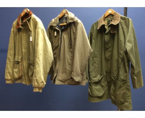 John Partridge green shooting coat with brown corduroy collar &amp; another green coat by Kenneth Gordon &amp; a khaki coat 