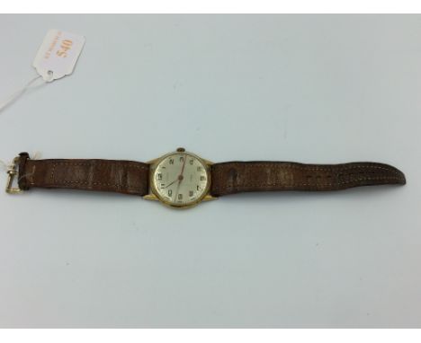 Vintage 18ct gentleman's wrist watch by Bucherer, on a brown leather strap 