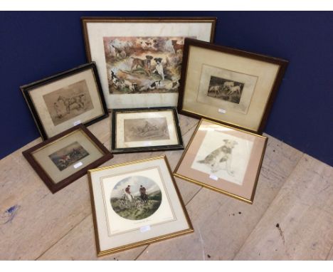 After F Paton black &amp; white print 'Not at Home' framed &amp; glazed 11 X 16cm, after  B Nightingale pair of  black &amp; 