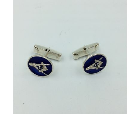 Pair of silver &amp; enamel masonic style cufflinks 