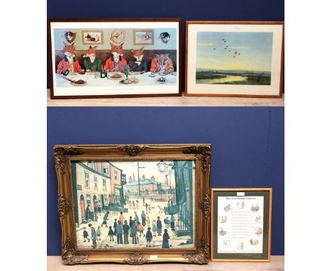 After H Neilson colour print' Mr Fox's Hunt Breakfast On Xmas Day' &amp; 3 other prints framed &amp; glazed 