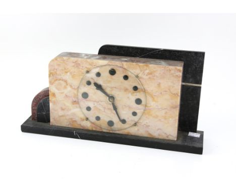 Art Deco marble mantle clock of geometric form H20cm W43cm D8.5cm