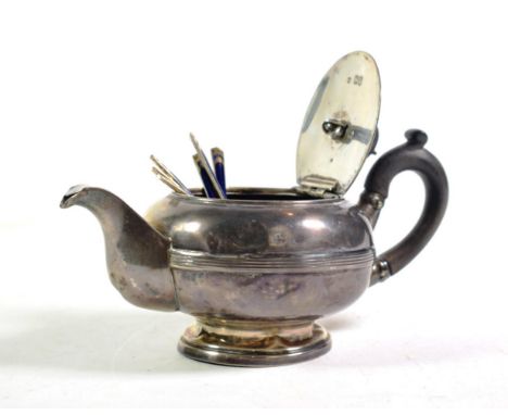 A silver teapot; and a set of six silver and enamel coffee spoons 