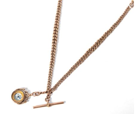 An Albert chain each link stamped '9' '375', with compass suspended, length 37cm .  Gross weight - 44.3 grams