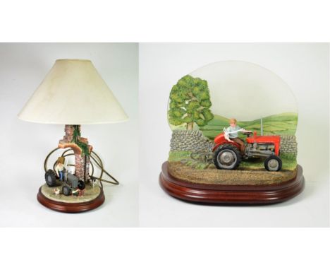 Border Fine Arts Table Lamps: 'Mind Y'Selves', model No. B1018 by Ray Ayres, on wood base and Studio Backlit MF35 Tractor 'Da