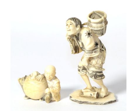 A Meiji period ivory okimono and a netsuke of the same date 