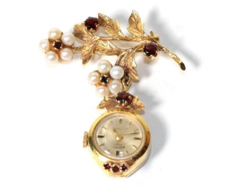 A 9 carat gold and gem set Rotary pendant watch .  Gross weight - 10.3 grams. 