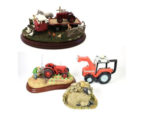 Border Fine Arts Studio Tractor Model 'Tattie Spraying', model No. A5894; together with a tractor teapot, a Country Artists m