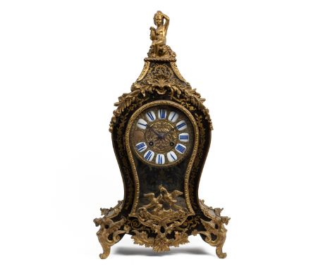 A mid-19th century French Boulle-style bracket clock The brass inlaid case and bracket applied with gilt metal mounts beneath