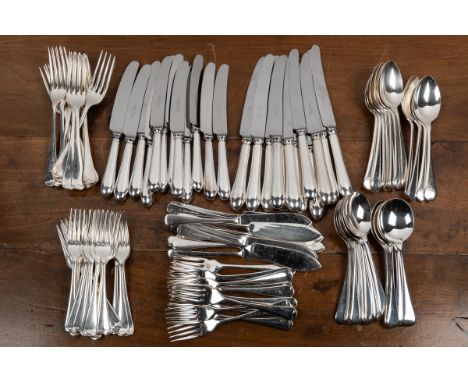 A set of John Osborne silver-plated cutlery Twelve place settings. Including soup spoons, fish knives, forks, large knives an
