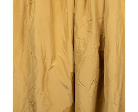 Two pairs of gold-coloured silk, lined curtains Two pairs of gold-coloured silk-lined curtains.Each pair 190cm wide x 270cm l