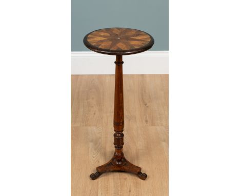 A small tilt-top specimen table Possibly by Anton Seuffert of New Zealand, with a mother-of-pearl centre and a radiating star