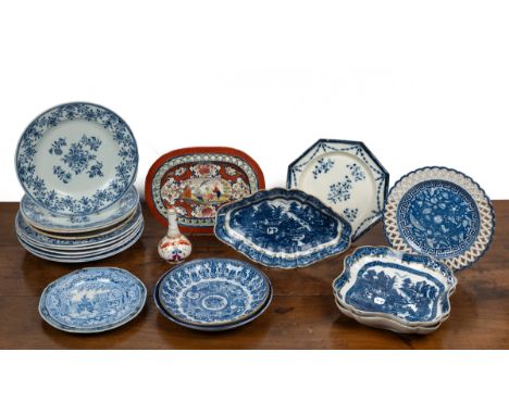 A group of various 18th century and later pottery and porcelain To include three Caughley dishes from a dessert service; Two 