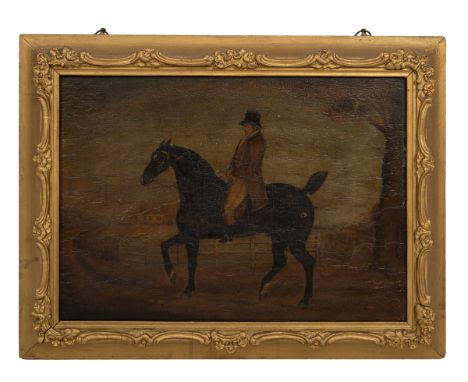 19th Century British Naive School Portrait of a gentleman on horseback, oil on paper laid on panel.33cm x 47cmQty: 1Significa