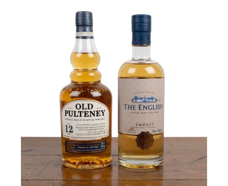 Two bottles of Whisky Old Pulteney single malt scotch whisky; together with The English Distillery single malt whisky.700ml e