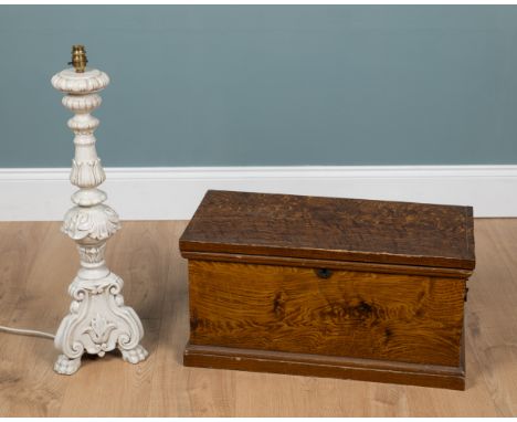 A scumble-decorated pine box and an Italian ceramic table lamp The pine box with a white painted interior fitted with a candl