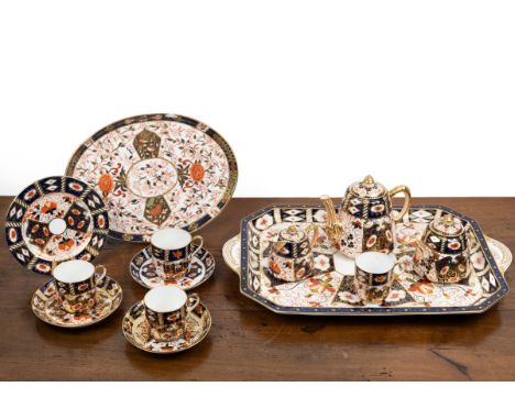 A collection of 19th century English Imari ware Consisting of a Royal Crown Derby tray; an oval dish; two tea cups and saucer