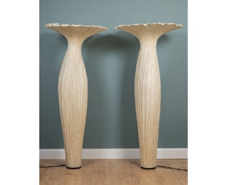 A pair of 'Morning Glory' floor lamps by Aqua Creations Luminary Design Studio In crushed silk on a wire frame.92cm diameter 
