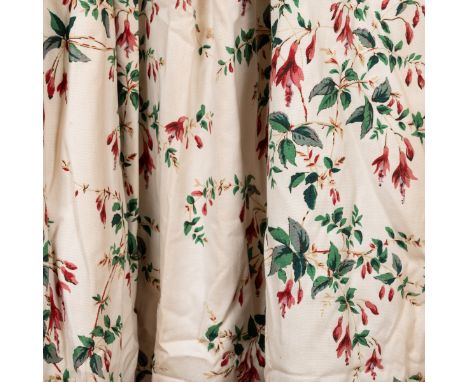 A pair of lined cotton curtains In a fuschia fabric by Colefax and Fowler.Each 190cm high x 340cm wideQty: 2Toning, particula