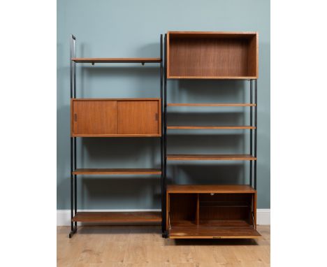 A collection of Interflex modular shelving The shelving containing three boxed sections and a number of shelves with black-pa