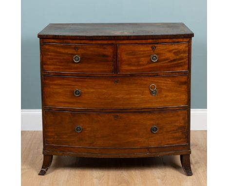 A 19th century mahogany bow-fronted chest of drawers With two short over two long drawers raised on splaying feet. 93.5cm wid