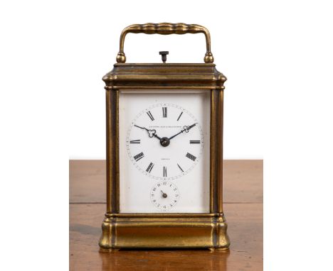 An antique repeater carriage clock with a Gorge case The Roman dial with alarm subsidiary dial signed 'Lacroix, Fils &amp; Fa