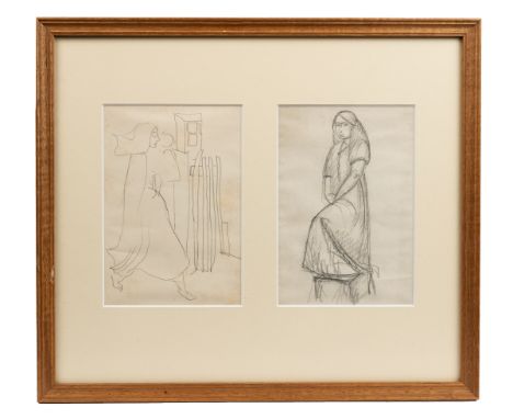 Ervin Bossanyi (British 1891-1975) A collection of five sketches and drawings: Two figures with a bird, ink wash on paper, si