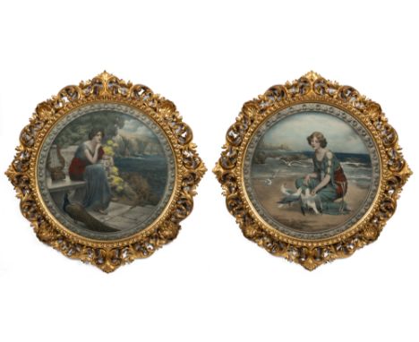 A pair of circular prints after W. Hounsom-Byles Each set in decorative gilt Venetian frames with scrolling acanthus leaf orn