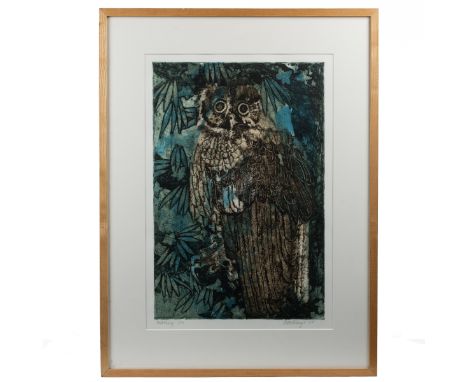 Two pictures  The first Betty Ebanja, 'Watching', collagraph, signed, titled, numbered and dated to the margin 'Watching 1/20