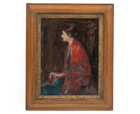 William Mainwaring Palin (British 1868-1947) Portrait of Edith Sitwell, oil on canvas laid on panel, signed upper right ‘W.M.