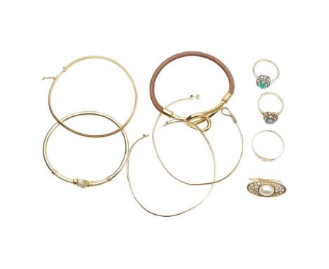 A collection of jewellery to include an Hermès jumbo hook bracelet, stamped HERMES; together with a 9ct opal set ring, a past