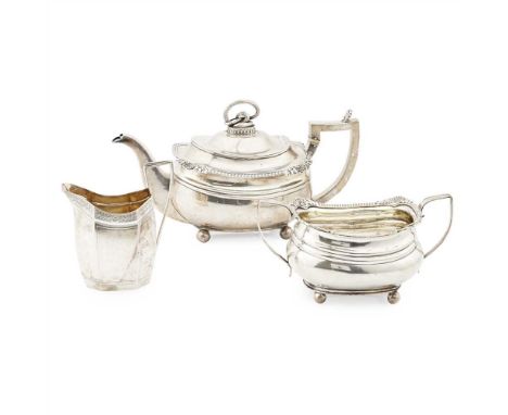 Y A George III composite three piece tea service Thomas Radcliffe, London 1815, of baluster rectangular form, angular handles