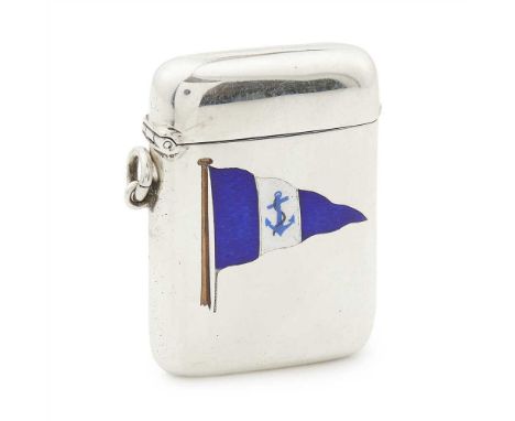 An Edwardian enamel vesta case Deakin &amp; Francis, Birmingham 1906, the plain rectangular case with enamelled blue and whit