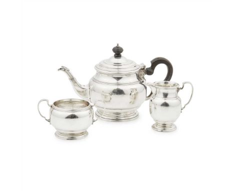 A modern three piece tea service Mappin &amp; Webb, Birmingham 1926, comprising teapot, milk jug and twin handled sugar bowl,