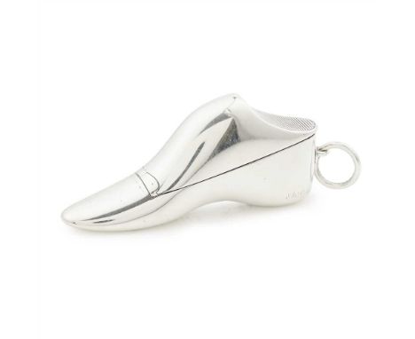 A Victorian novelty shoe formed vesta case Jane Brownett &amp; Alexander Jones, London 1877, formed as a shoe with hinged cov