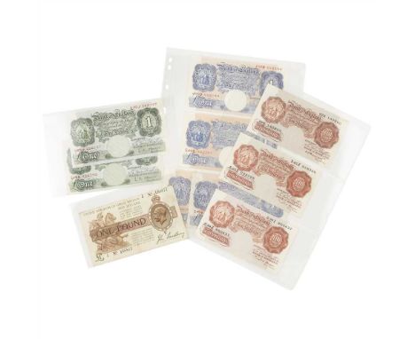 G.B - Bank of England - A collection of £5, £1 and 10/- notes £5 x 3 Feb 1957, July 1961, 1959? B277 and B280; £1 notes - 1 x