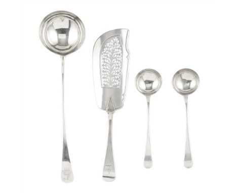 A George IV fish slice James Payne, London 1828, of Old English pattern, pierced blade with threaded border, crest to termina