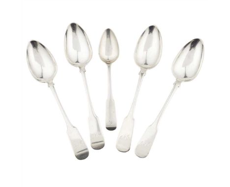 Aberdeen - A set of four Scottish Provincial dessert spoons William Whitecross, marked, W.W A B D N, of Fiddle pattern, folia