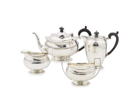 A matched four piece tea service Mappin &amp; Webb, London 1925, comprising teapot, twin handled sugar basin and milk jug, al