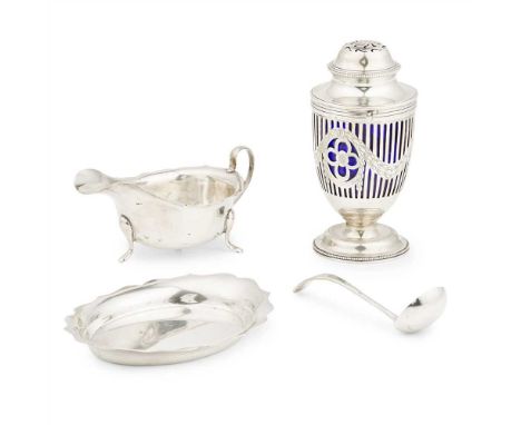 A silver sugar caster Goldsmiths &amp; Silversmiths, London 1919, of vase form, pierced panelling with engraved swag overlay 