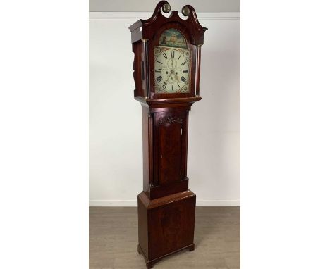 LATE 18TH / EARLY 19TH CENTURY EIGHT DAY LONGCASE CLOCK,the hood with broken swan neck pediment above nautical and marine pai