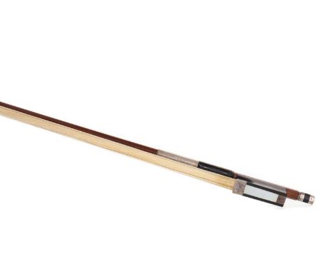 VIOLIN BOW BY PAUL WEIDHAAS (GERMAN, 1894-1962),stamped, of octagonal section with white metal and ivory mounts, 74.5cm long,