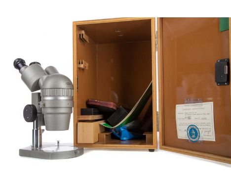 OLYMPUS MODEL SZ-III ZOOM STEREO MICROSCOPE,twin G10X lenses, serial no. 252670, with inspection certificate, cased, along wi