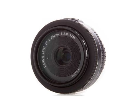CANON EF-S 24MM 1:2.8 STM LENS,with front and rear capsMounting ring shows light signs of use, lens has a minimal amount of d